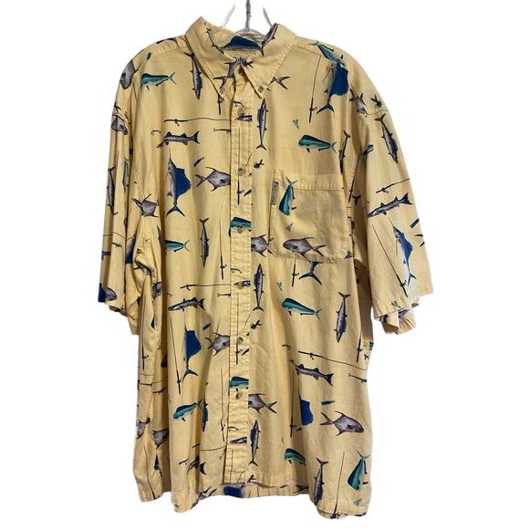 Columbia Men's Yellow Billfish and Marlins Print Casual Button-Down Size X-Large - Picture 1 of 7
